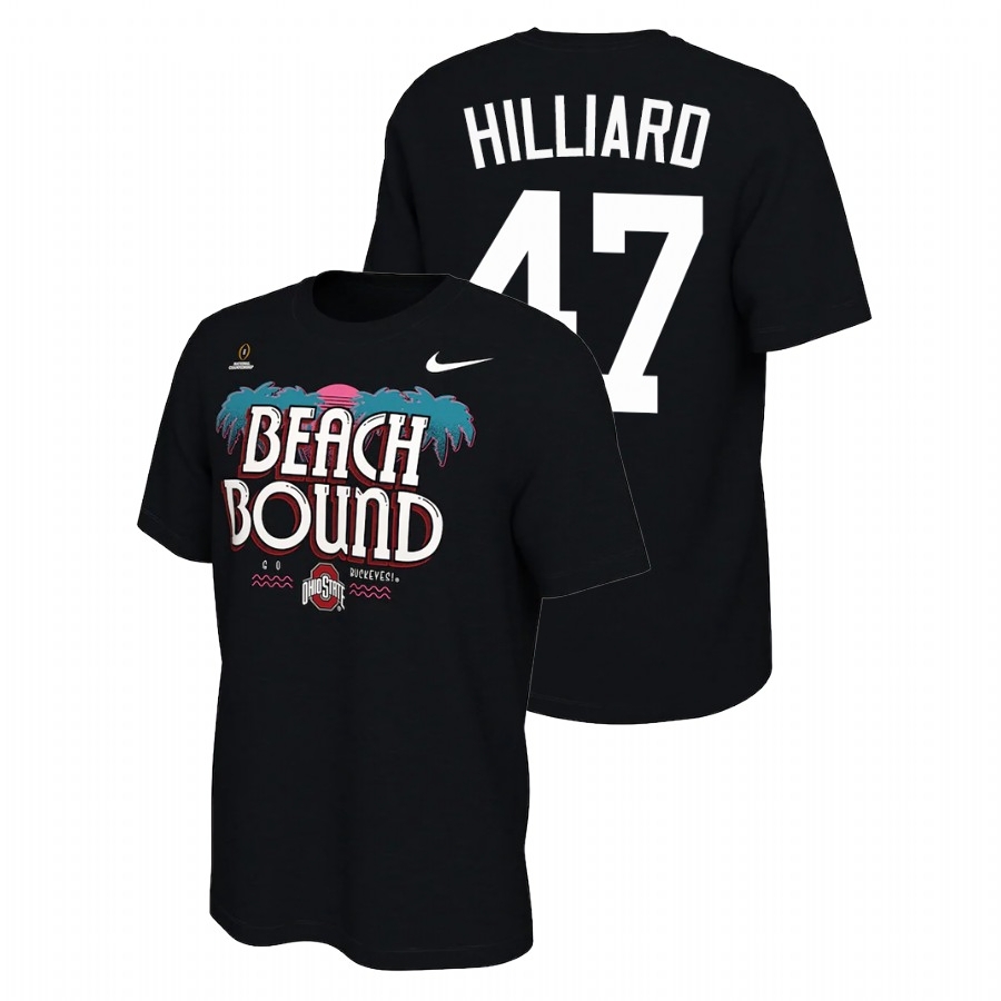 Ohio State Buckeyes Men's NCAA Justin Hilliard #47 Black Champions Bound 2021 National Playoff College Football T-Shirt VGE5349OW